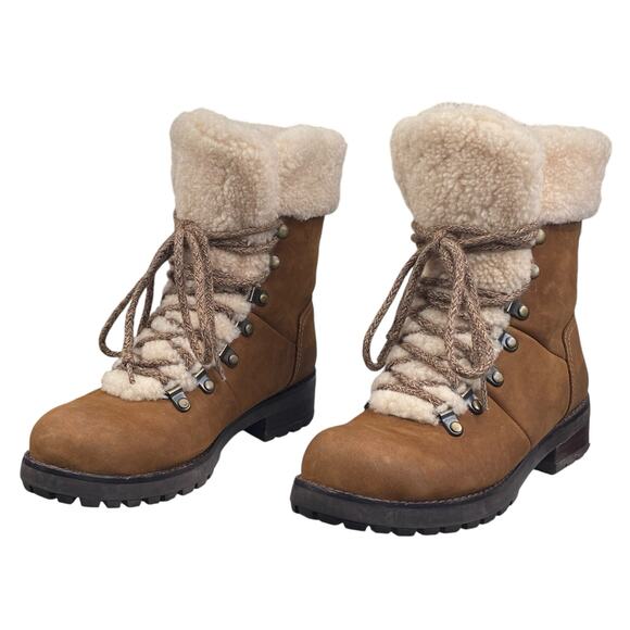 Ugg Women’s Fraser Brown Sheepskin Combat Boot Size US 6 - Picture 6 of 10